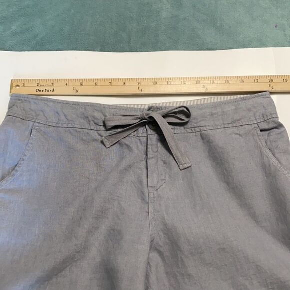 JNY Gray Linen Zip Fly Drawstring Shorts Pockets Women Size 10 - Picture 10 of 13
